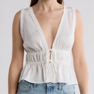 Wayf Lace-Trim Tie-Front Peplum Tank